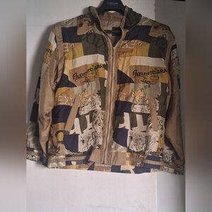 Vintage Mureli Tropical Print Women's 100% Silk Bomber Jacket/Removable Sleeves